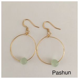 Gold Hoop - Mint Glass Bead (#1532)